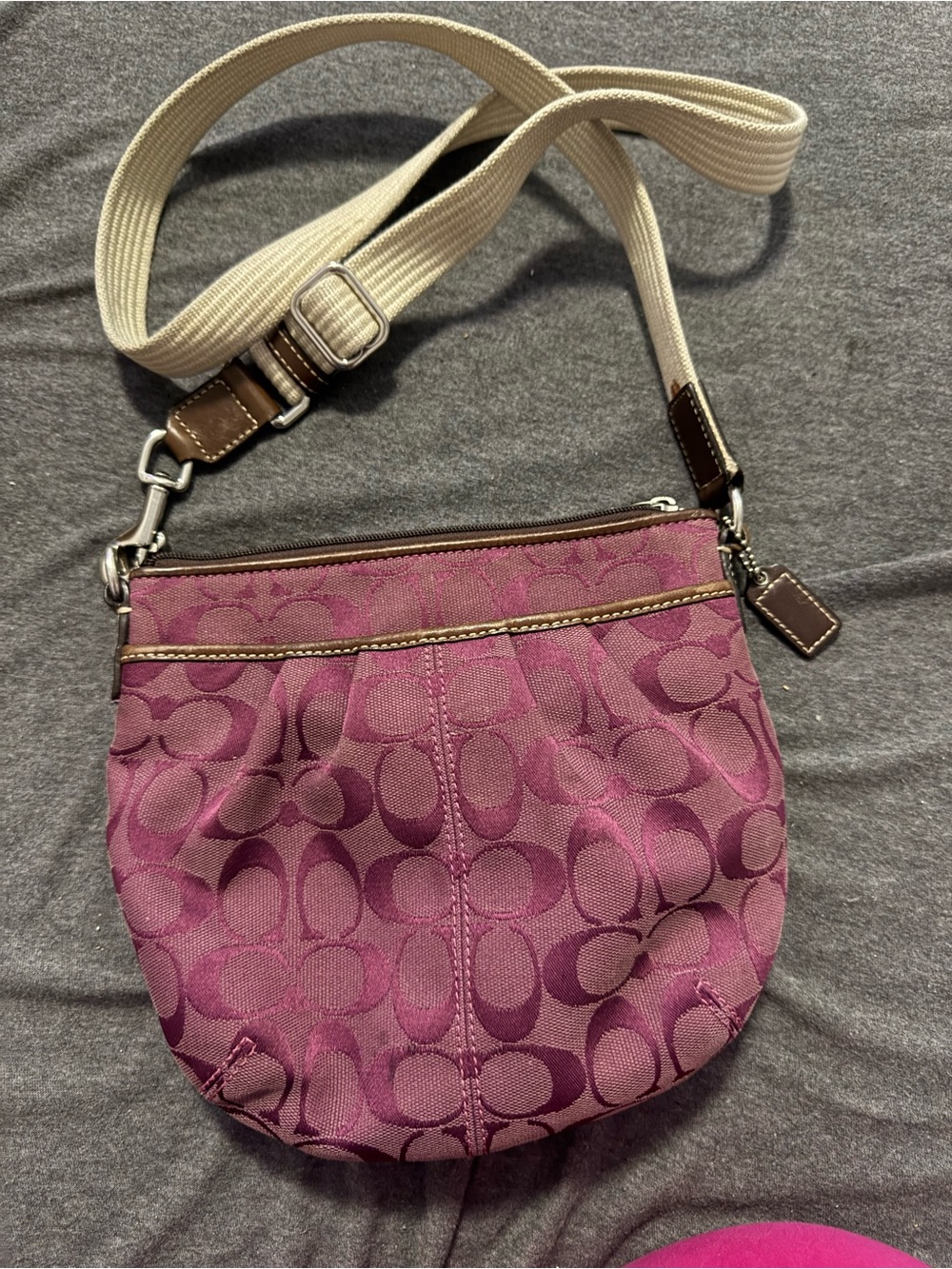 Coach Plum Signature Jacquard Crossbody with Cream Strap